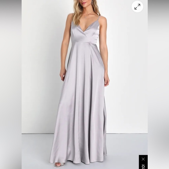 Lulus Dresses & Skirts - Ode To Love Silver Satin Maxi Dress Size Medium